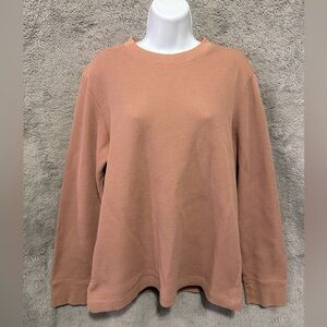 Theory Sweater Womens Large Tan Pink Waffle Knit Crewneck Plain Quiet Luxury